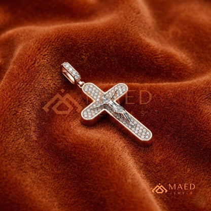 Heavy Micro Pavé Jesus Christ Cross Charm – Dual-Tone Statement Pendant