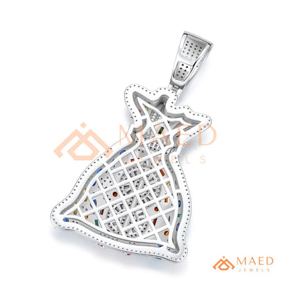 The Billionaire Sack Pendant | Multi-Color Gemstone Iced Dollar Sign Necklace