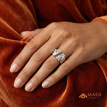 The Mosaic Wide Open Band | Baguette & Round Cluster Statement Ring